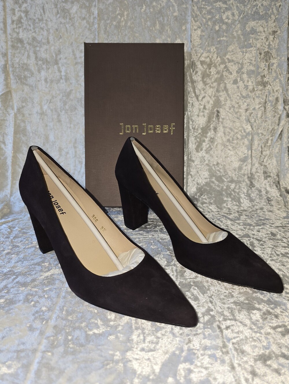 Jon Josef Brown Suede Pointed-Toe Block Heel Pumps